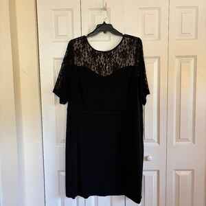 Dona Ricco Black cocktail party dress short sleeve with lace detail 22W